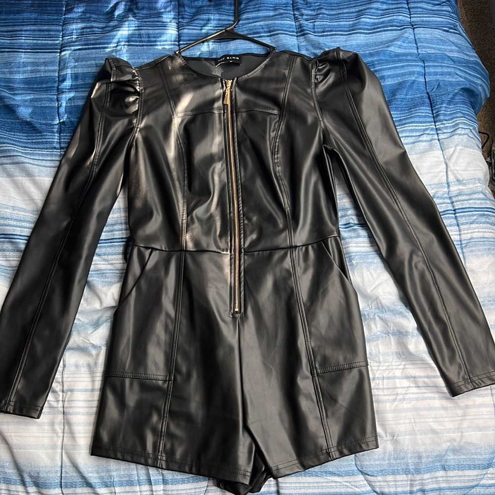 Faux leather shorts romper worn once
